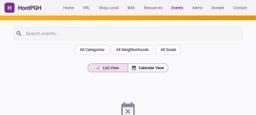 Events — search, filters, list/calendar views