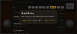 Search result actions — play now, program to preset, add to set